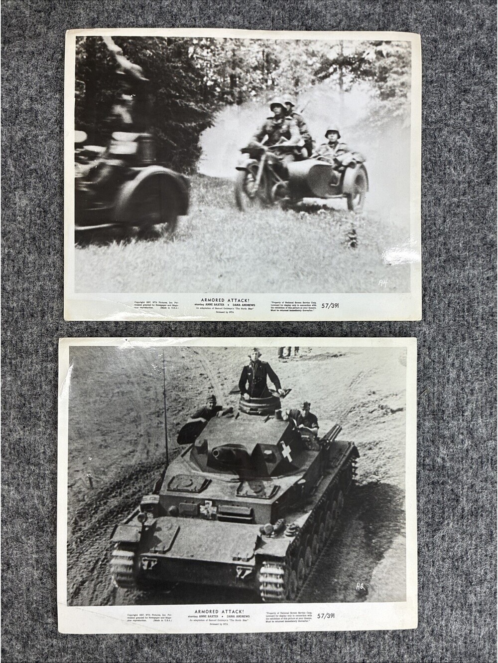 Vtg 1957 Armored Attack Movie Still Lot of 2 German Panzer Tank Motorcycle WWII